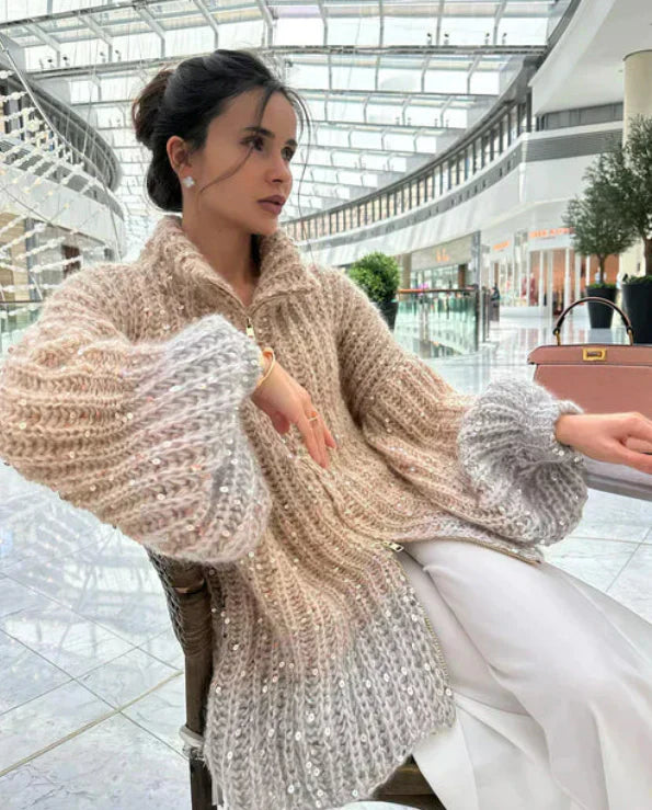 Sol Cardigan Kvinde – Elegant, Komfortabel & Sofistikeret Paillet Sweater