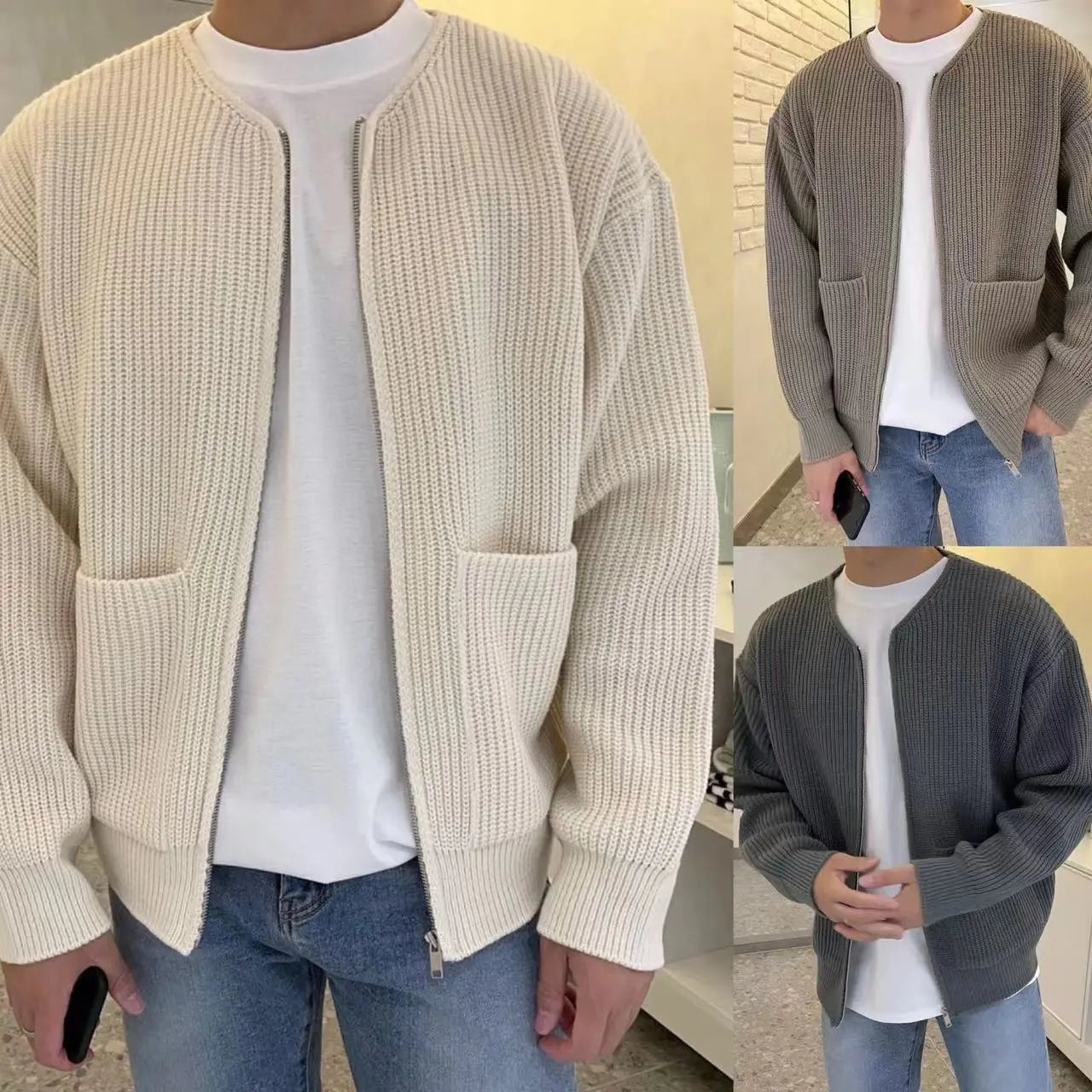 Cardigan Til Herre Strikket Casual Stil
