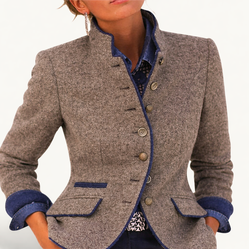 Kvinders Skræddersyet Kort Blazer med Ståkrave – Smart Casual Lag