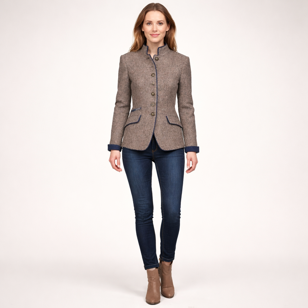 Kvinders Skræddersyet Kort Blazer med Ståkrave – Smart Casual Lag