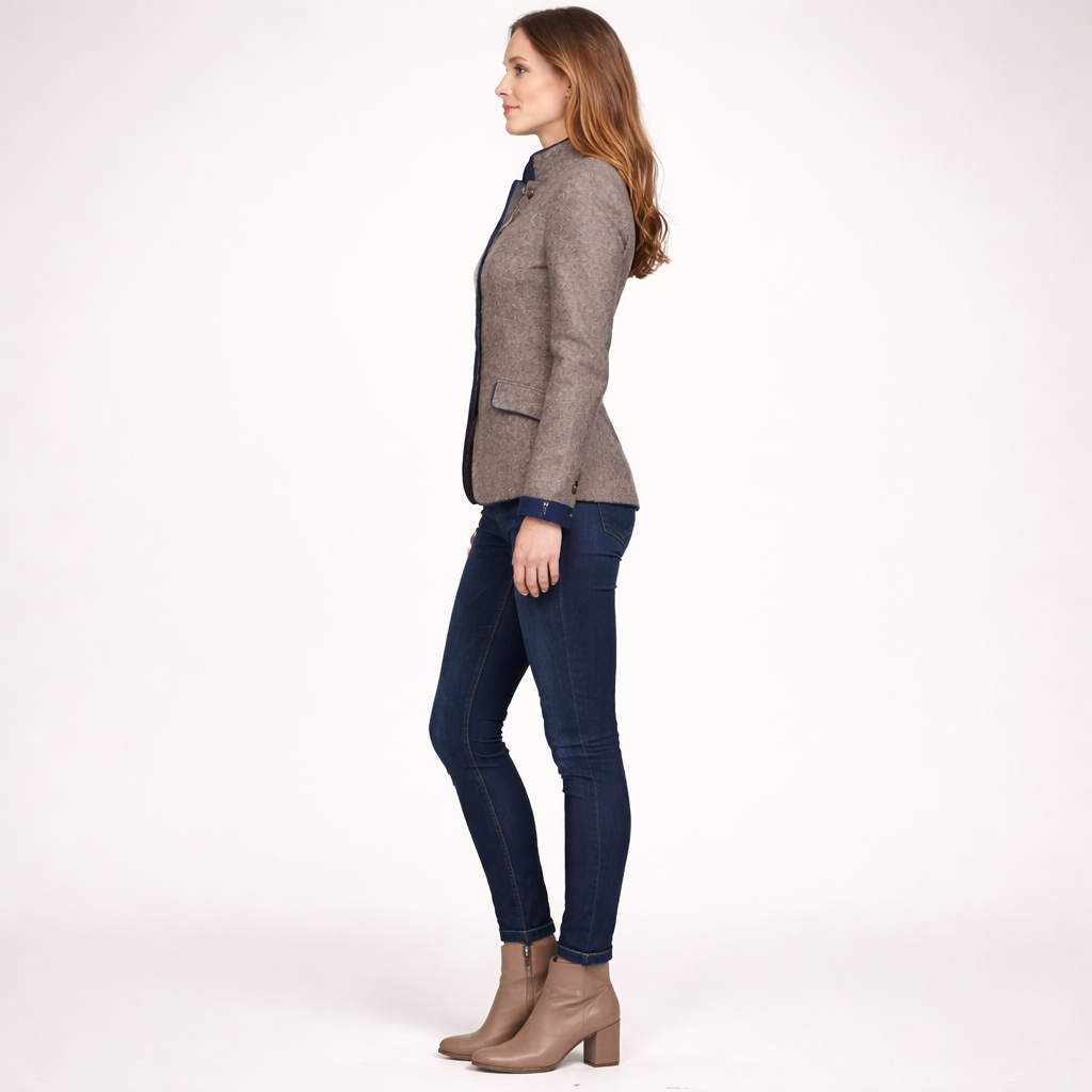 Kvinders Skræddersyet Kort Blazer med Ståkrave – Smart Casual Lag