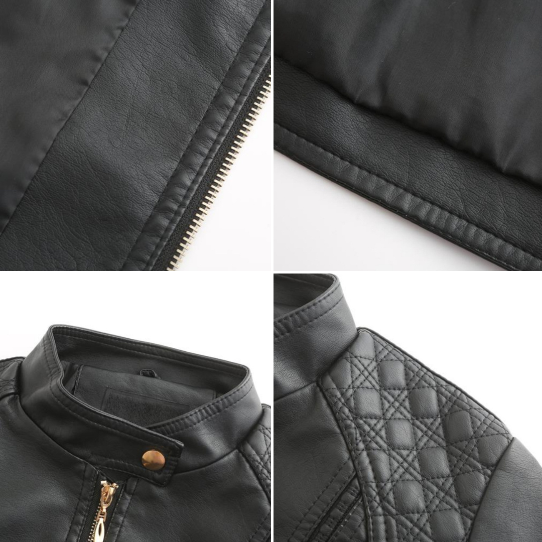 Janiyah Kvinders Læderjakke – Chic Ståkrave, Lynlåse & Elegant Moderne Stil