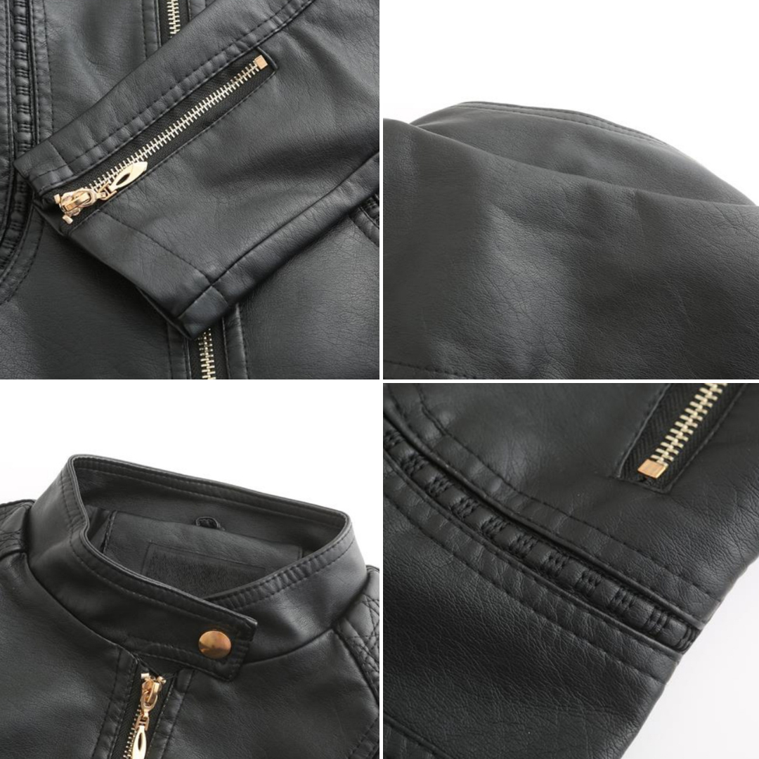Janiyah Kvinders Læderjakke – Chic Ståkrave, Lynlåse & Elegant Moderne Stil