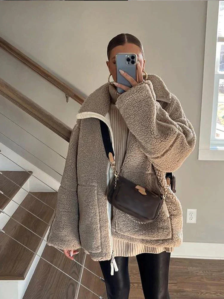 Kvinder Jacka Oversized Patchwork Design