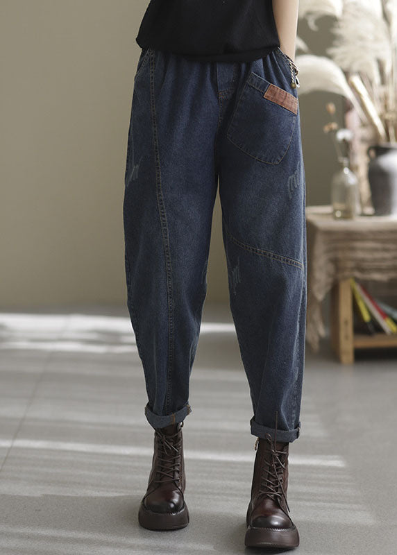 Kvinders Denim Bukser med Elastisk Talje og Lommer