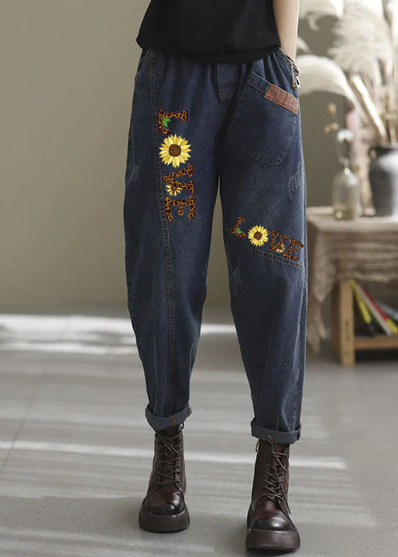 Kvinders Denim Bukser med Elastisk Talje og Lommer