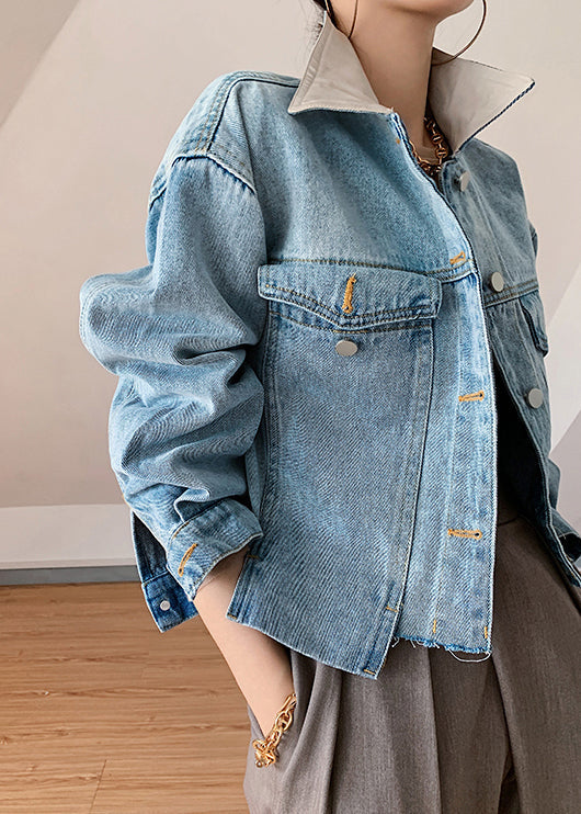 Kvinders Denimfrakke med Knaplommer og Patchwork
