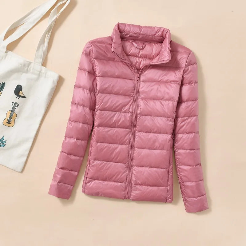 Kvinders Dunjakke Kort Quiltet Vinterjakke Puffer Parka