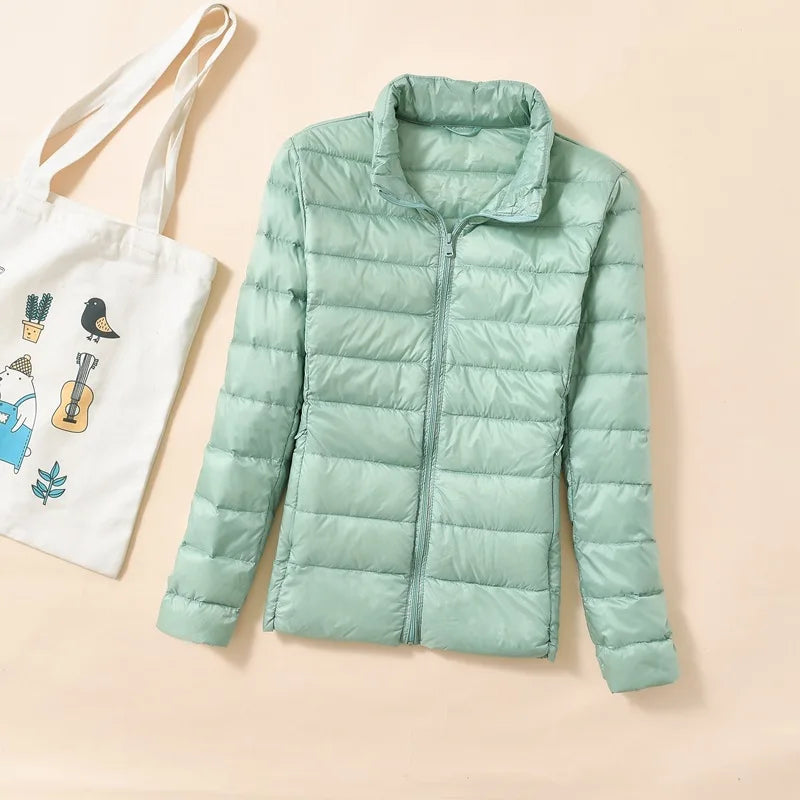 Kvinders Dunjakke Kort Quiltet Vinterjakke Puffer Parka