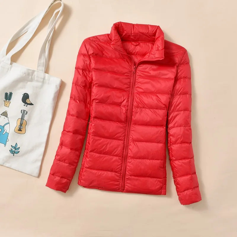 Kvinders Dunjakke Kort Quiltet Vinterjakke Puffer Parka