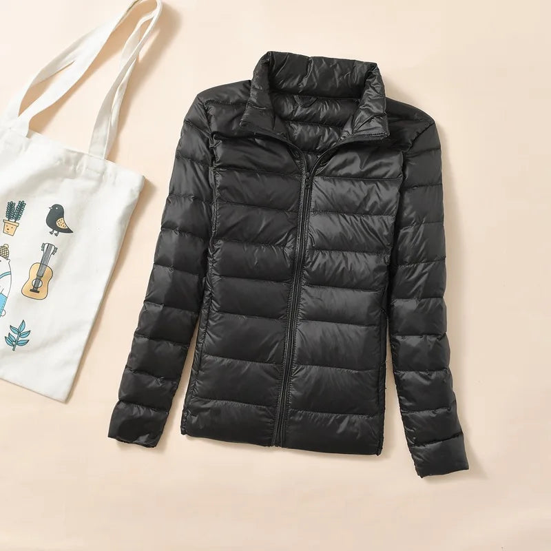 Kvinders Dunjakke Kort Quiltet Vinterjakke Puffer Parka
