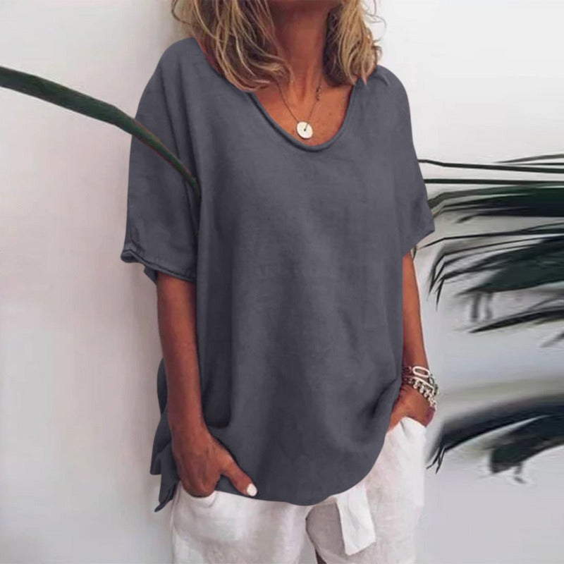 Dame Loose Fit Top Rund Hals Letvægts Stoffe Toppe Damer
