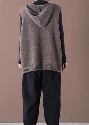 Kvinders Løs Strikket Vest med Hætte