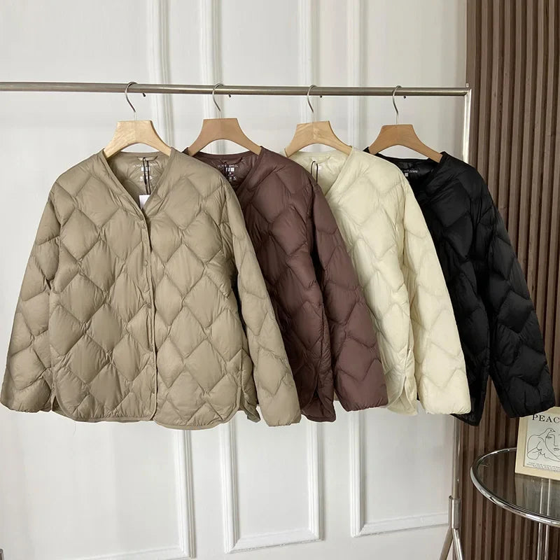 Dame Puffer Jakke Kraveløs Casual Løs Design