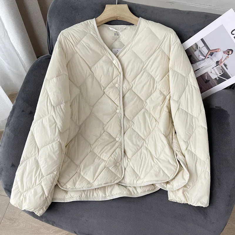 Dame Puffer Jakke Kraveløs Casual Løs Design