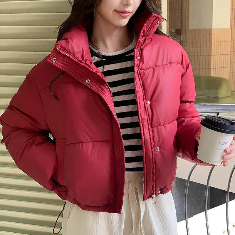 Dame Puffer Jakke Med Ståkrave Cropped Stil