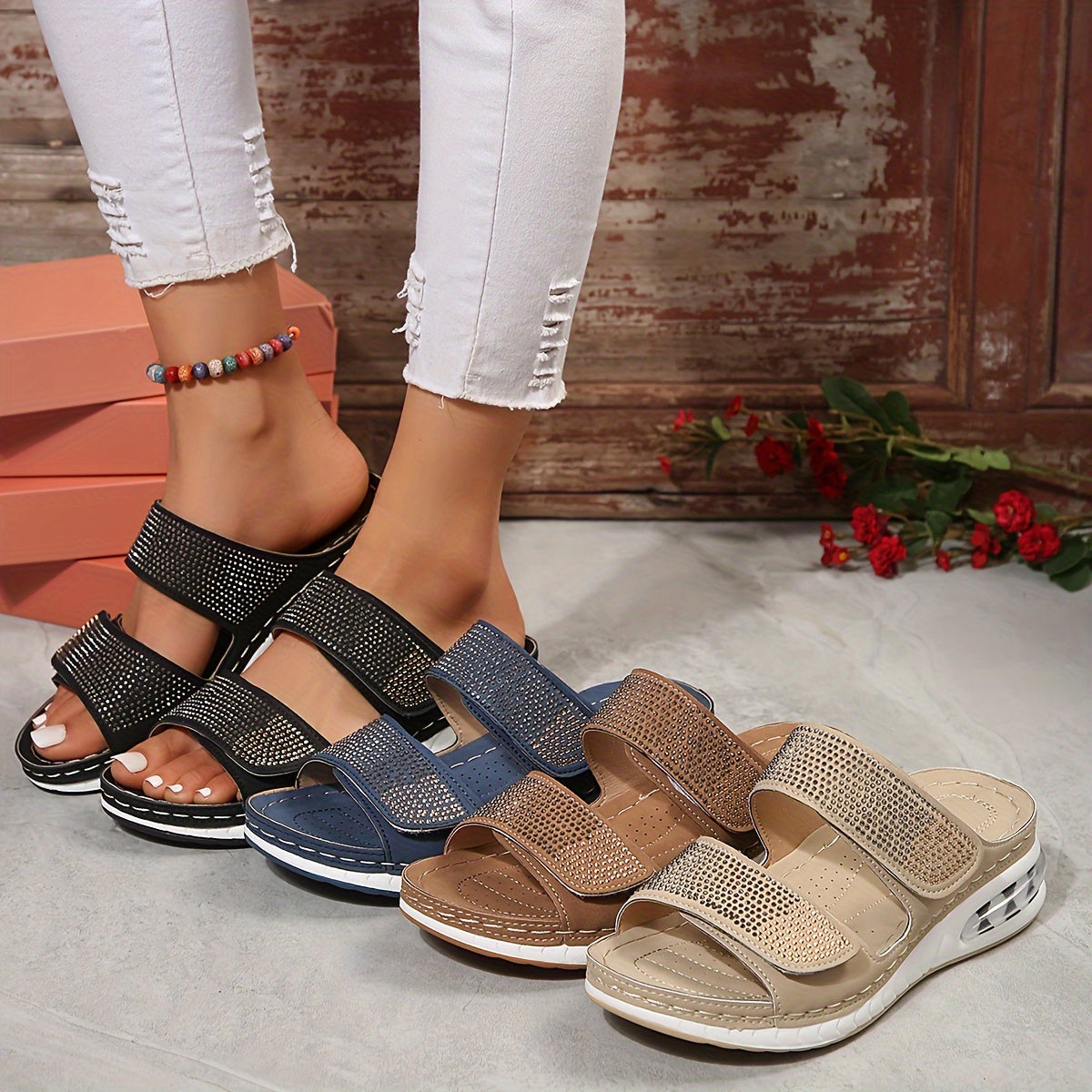 Dame Sandaler Ergonomisk Design Skridsikker Sål Veganske Materialer