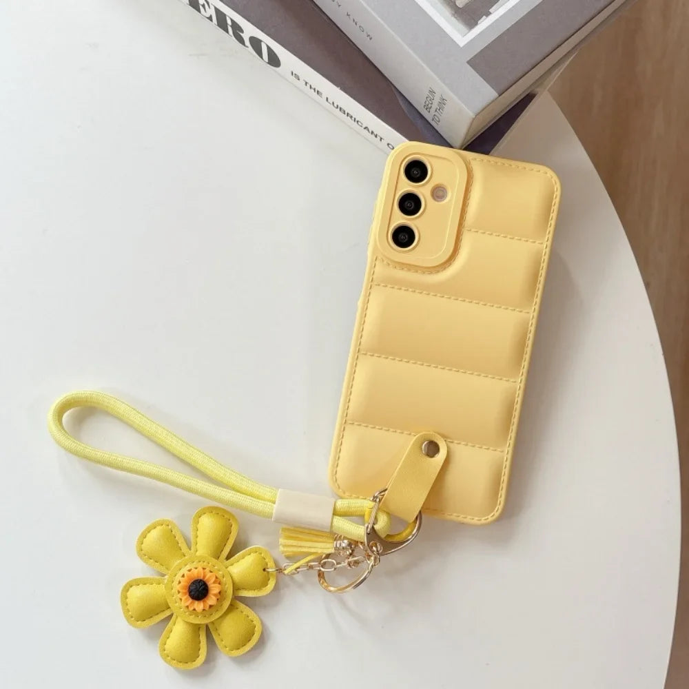 Dame Smartphone Note 20, S21, S22, S23, S24, S25, A15, A15, A34, A35, A54 Ultra, Håndledsrem Taske med Solsikke-Design