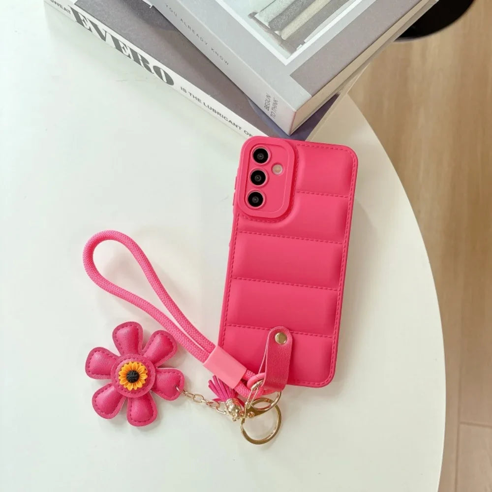 Dame Smartphone Note 20, S21, S22, S23, S24, S25, A15, A15, A34, A35, A54 Ultra, Håndledsrem Taske med Solsikke-Design
