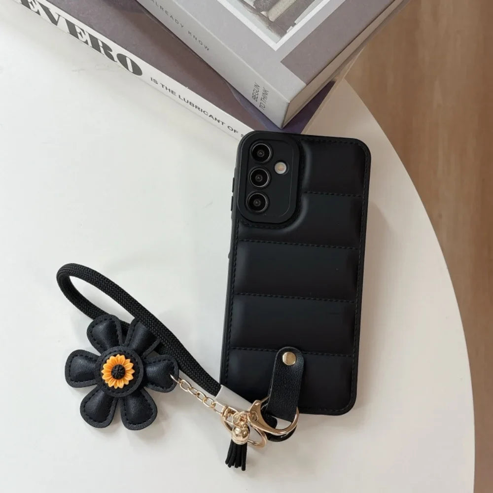Dame Smartphone Note 20, S21, S22, S23, S24, S25, A15, A15, A34, A35, A54 Ultra, Håndledsrem Taske med Solsikke-Design