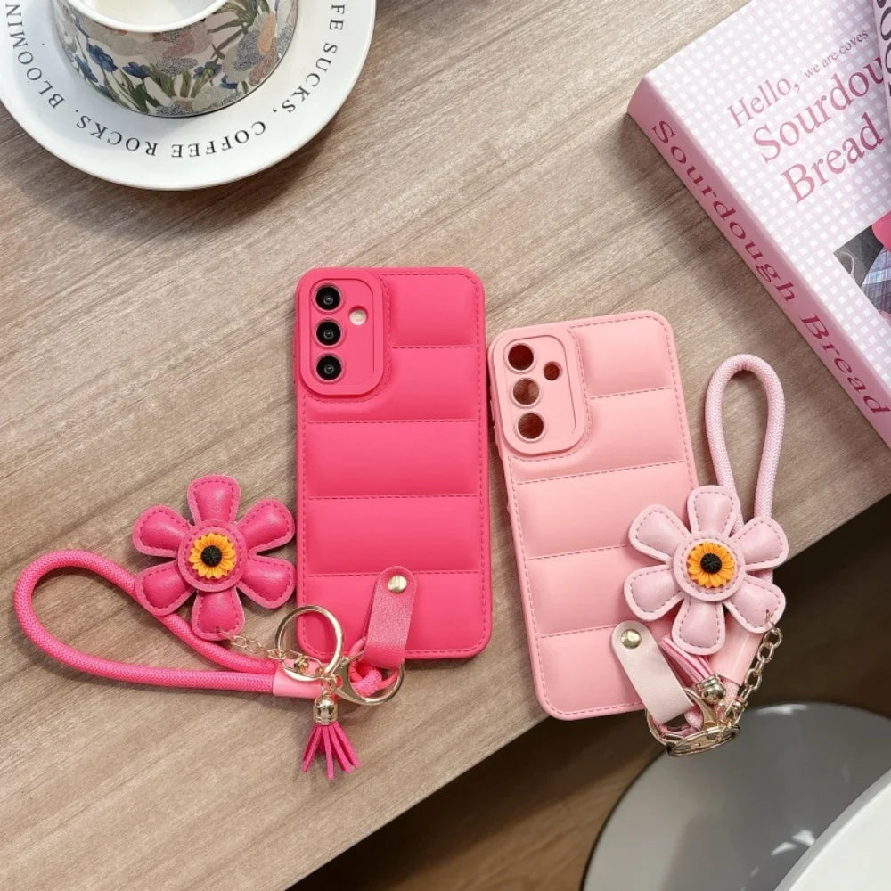 Dame Smartphone Note 20, S21, S22, S23, S24, S25, A15, A15, A34, A35, A54 Ultra, Håndledsrem Taske med Solsikke-Design
