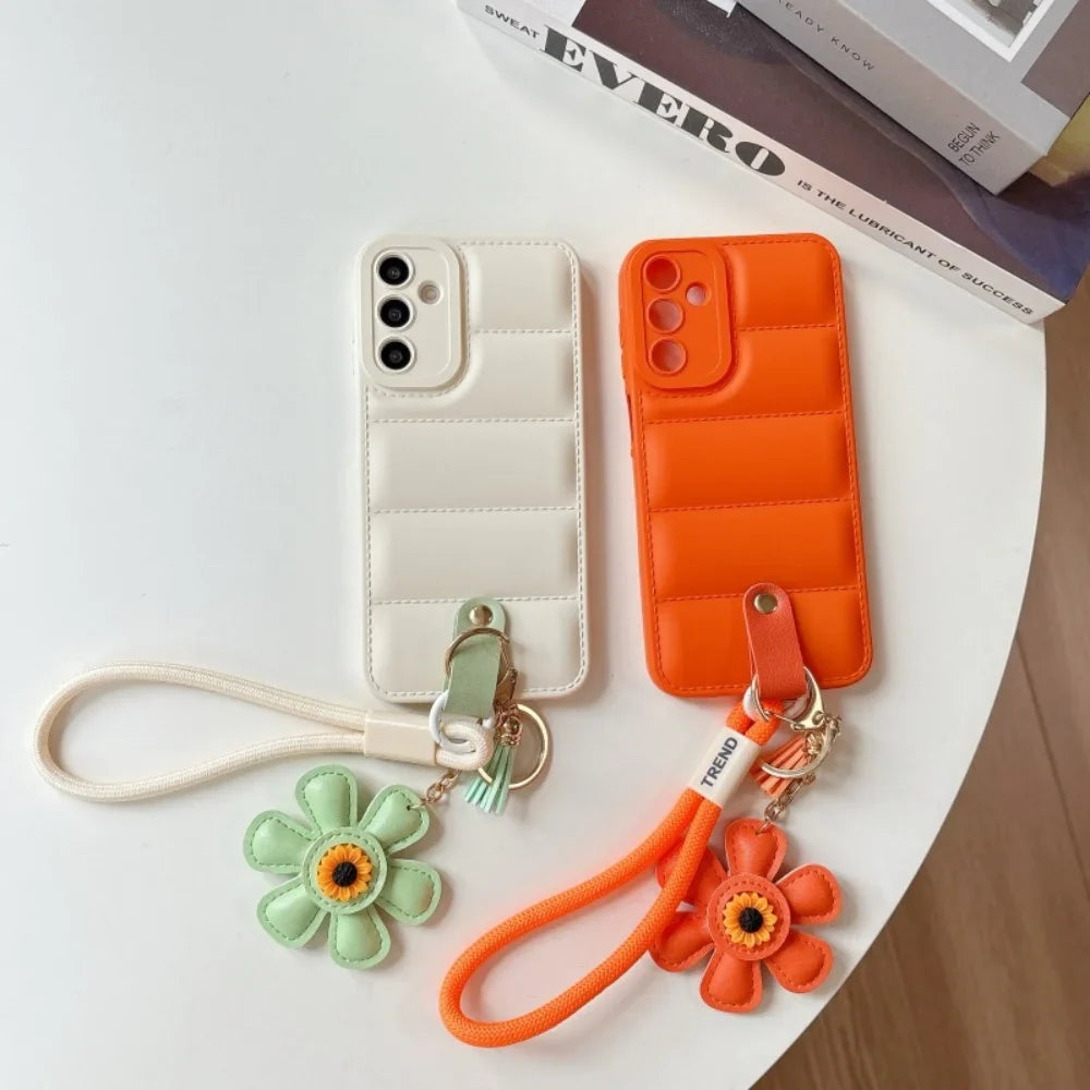 Dame Smartphone Note 20, S21, S22, S23, S24, S25, A15, A15, A34, A35, A54 Ultra, Håndledsrem Taske med Solsikke-Design