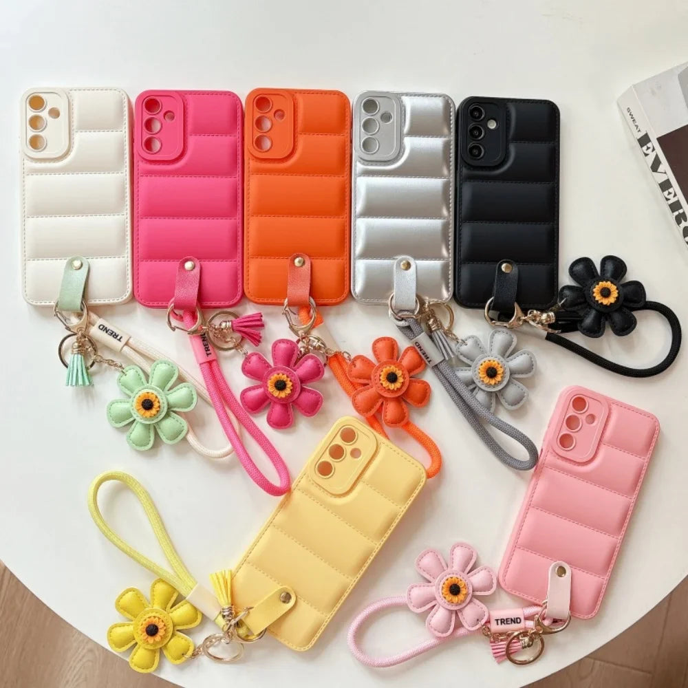 Dame Smartphone Note 20, S21, S22, S23, S24, S25, A15, A15, A34, A35, A54 Ultra, Håndledsrem Taske med Solsikke-Design
