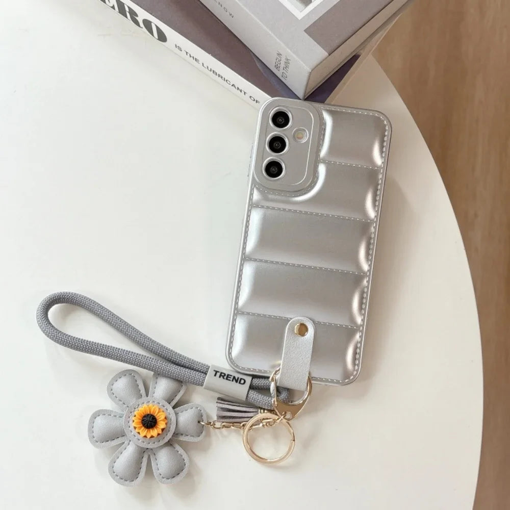 Dame Smartphone Note 20, S21, S22, S23, S24, S25, A15, A15, A34, A35, A54 Ultra, Håndledsrem Taske med Solsikke-Design