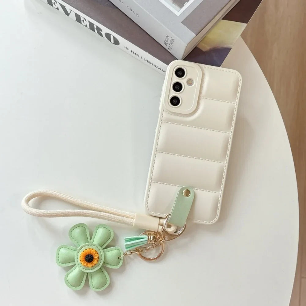 Dame Smartphone Note 20, S21, S22, S23, S24, S25, A15, A15, A34, A35, A54 Ultra, Håndledsrem Taske med Solsikke-Design