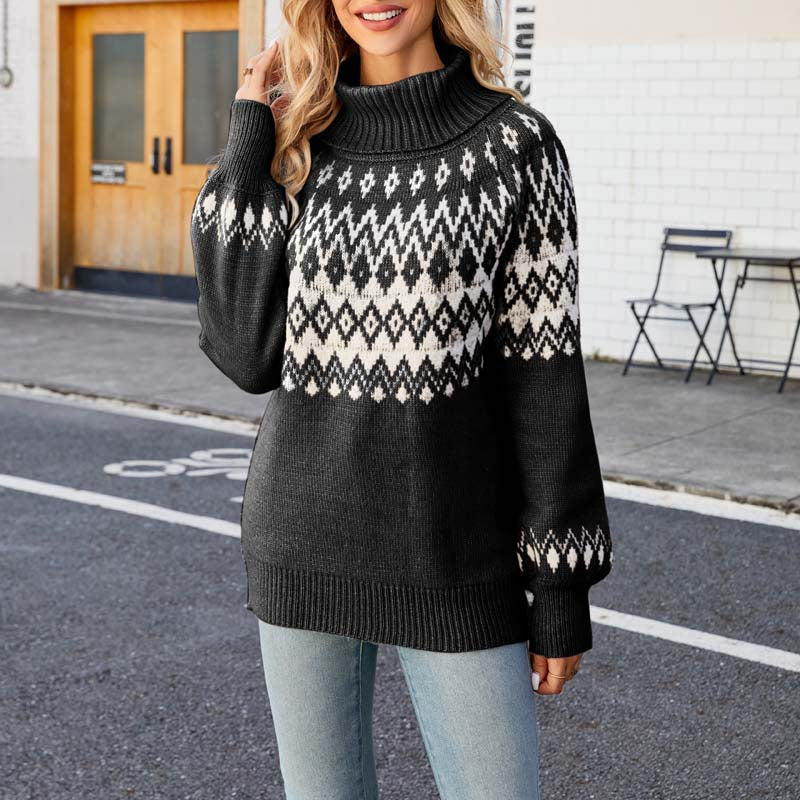 kvinder Strikket Sweater med Høj Krave