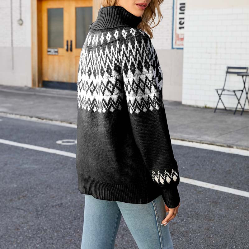 kvinder Strikket Sweater med Høj Krave