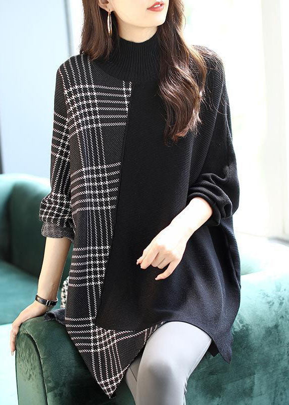 kvinder Striktrøje Asymmetrisk Patchwork Plaid Design