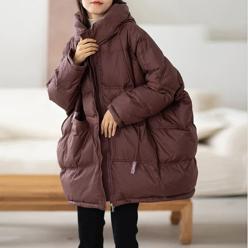 Dame Vinterjakke Oversize Puffer Med Hætte