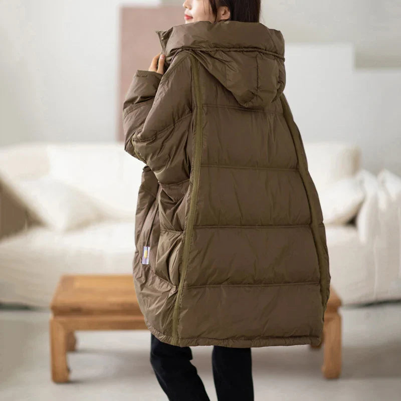 Dame Vinterjakke Oversize Puffer Med Hætte