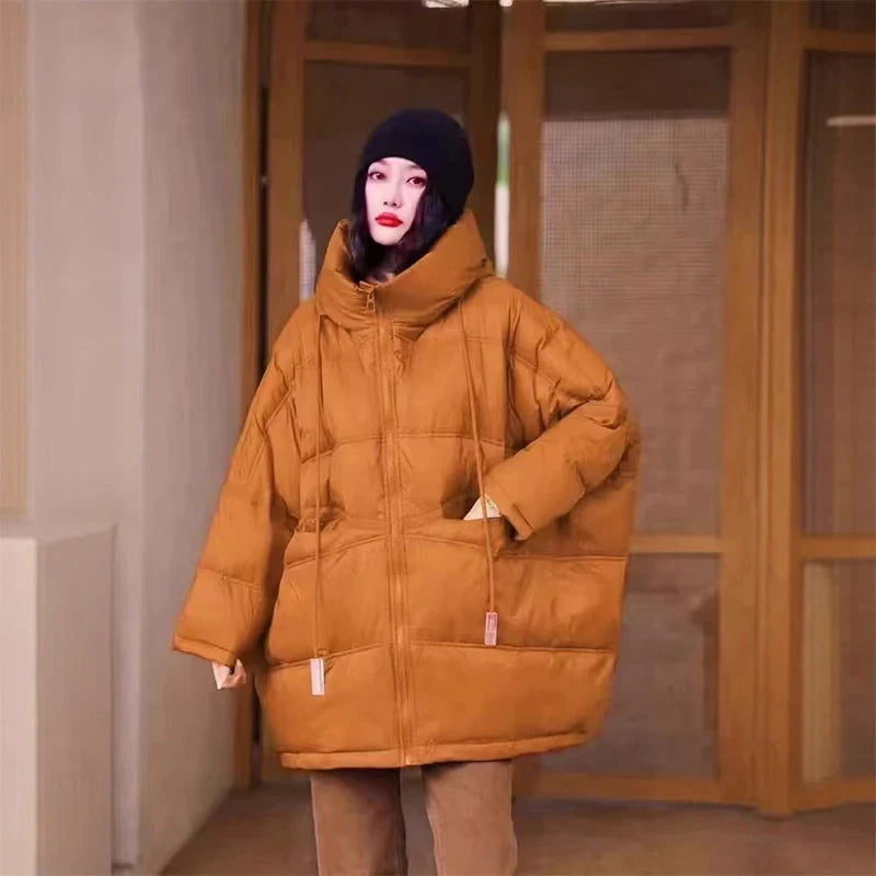 Dame Vinterjakke Oversize Puffer Med Hætte