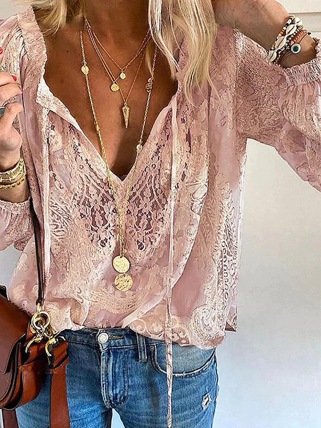 Damebluse med Blonder Trendy Design