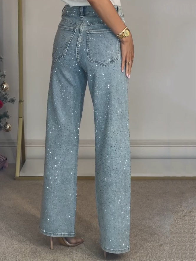 Kvinders jeans med Høj Talje og Glitrende Detaljer