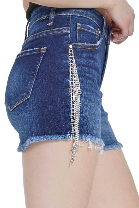 Kvinders Høj Talje Rhinestone Frynse Shorts