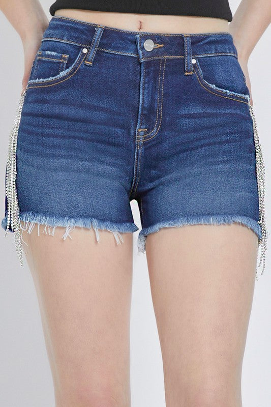Kvinders Høj Talje Rhinestone Frynse Shorts