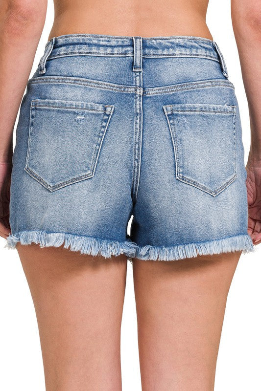 Kvinders Denim Shorts Mellemhøj Talje Rå Frynset Kant