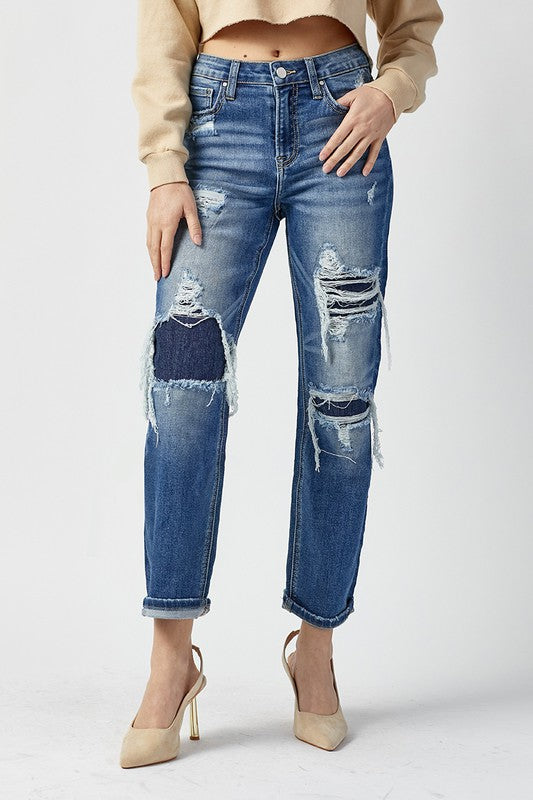 Kvinders Høj Talje Straight Jeans Mørk