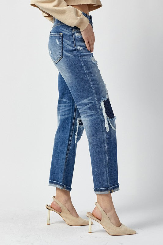 Kvinders Høj Talje Straight Jeans Mørk