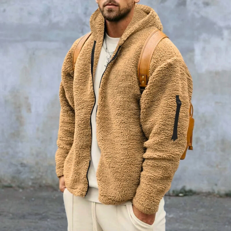 Lucio Herre Teddy Jakke – Varm Fleece med Hætte, Lynlås Lukning & Sikker Lommer