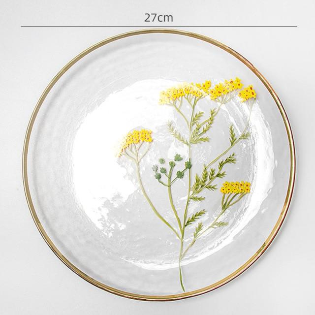 Dekorativ Glasplade med Blomsterdesign og Guldkant