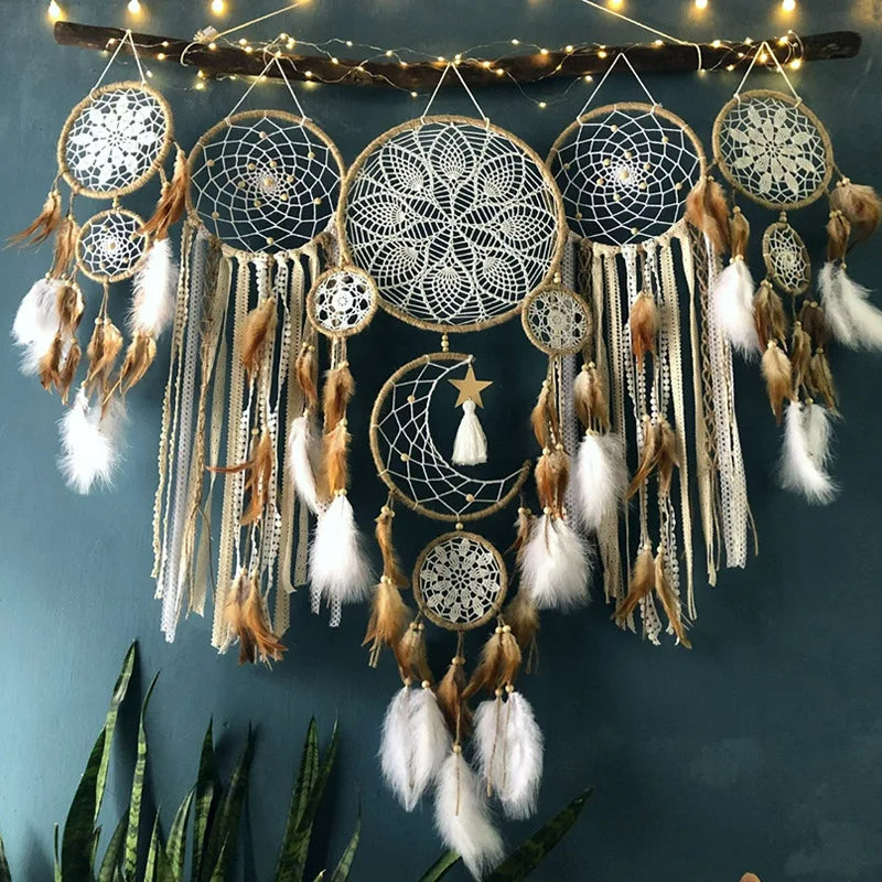 Drømmefanger Sæt med Måne Tema til Indretning - Håndlavet Boho Design