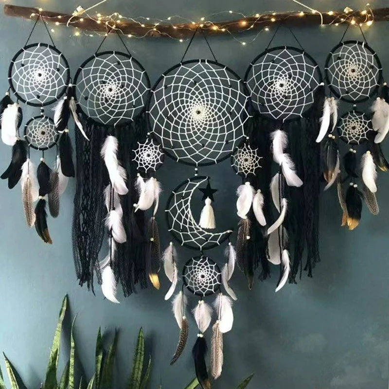 Drømmefanger Sæt med Måne Tema til Indretning - Håndlavet Boho Design