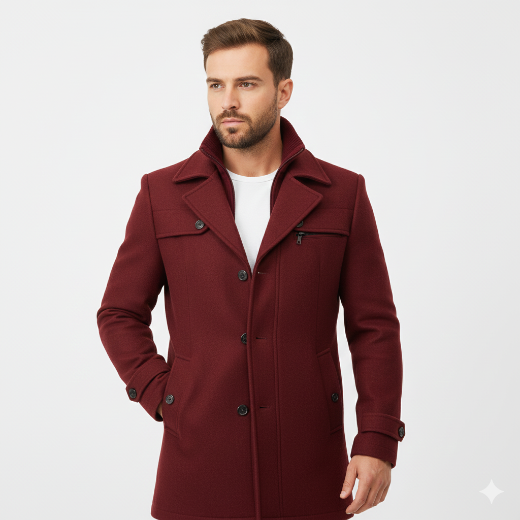 Edwin Herrefrakke – Slim Fit Dobbeltbrystet Overfrakke med Klassisk Krave