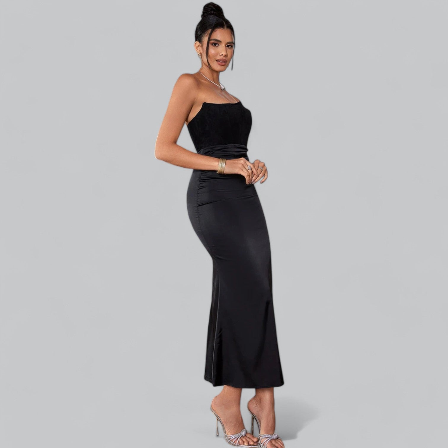 Elegant Off-Shoulder Korse Velour Maxi Kjole