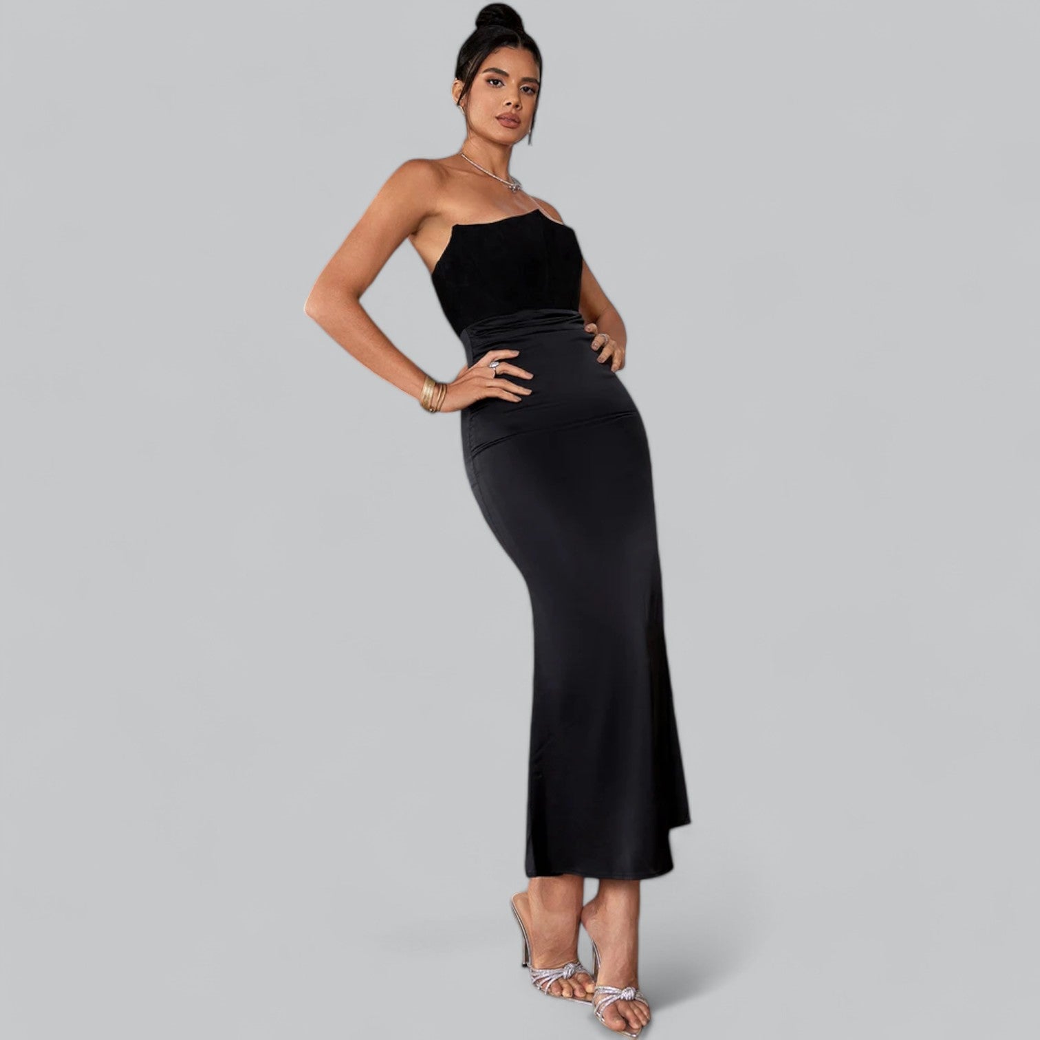 Elegant Off-Shoulder Korse Velour Maxi Kjole