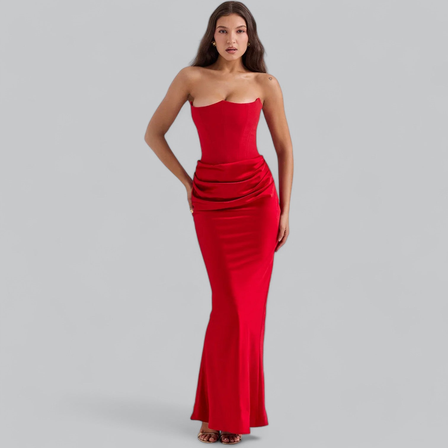 Elegant Off-Shoulder Korse Velour Maxi Kjole